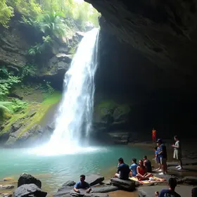 Refúgio espiritual escondido na natureza chama atenção por queda d’água de 25 metros e reúne fiéis em gruta de SC