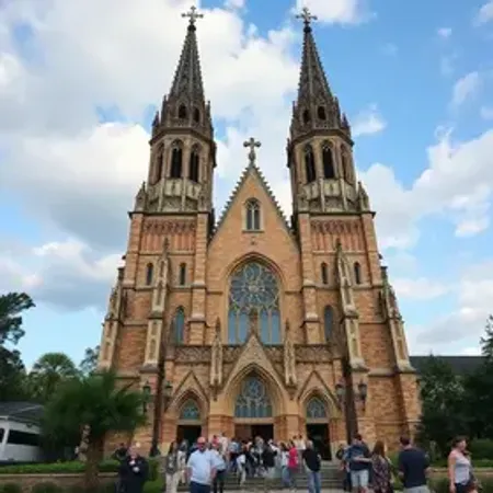 Vitrais gigantes e torres góticas encantam turistas em igreja de SC com estilo europeu