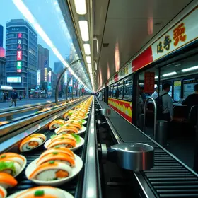 Japão lança primeiro ônibus do mundo com esteira de sushi e impressiona a todos ao revelar que os passageiros poderão comer à vontade enquanto fazem um passeio turístico por Tóquio