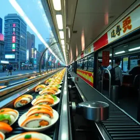 Japão lança primeiro ônibus do mundo com esteira de sushi e impressiona a todos ao revelar que os passageiros poderão comer à vontade enquanto fazem um passeio turístico por Tóquio
